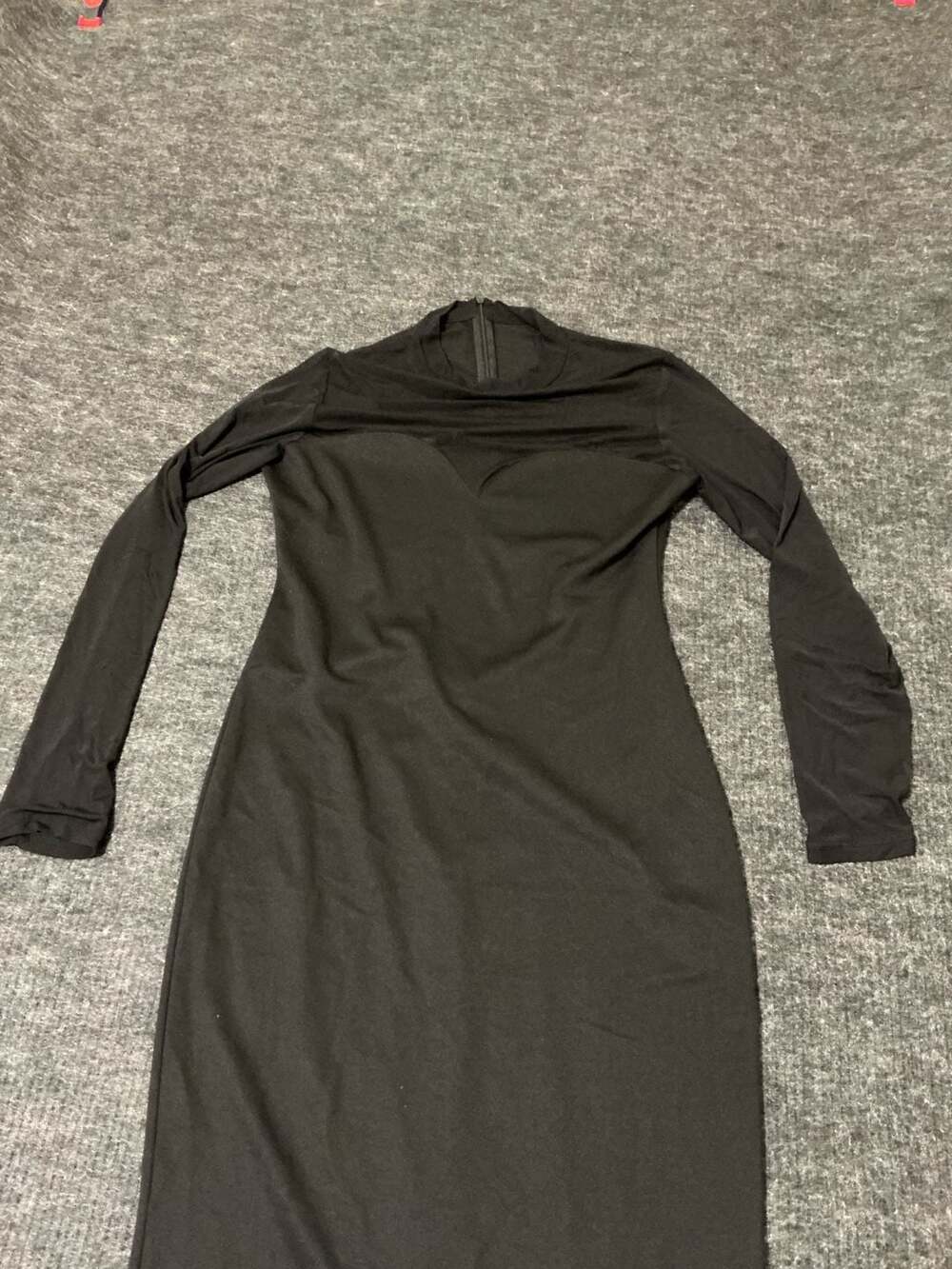 Kardashian Kollection Black Long Sleeve Sheer Mesh Accent Bodycon Midi Dress